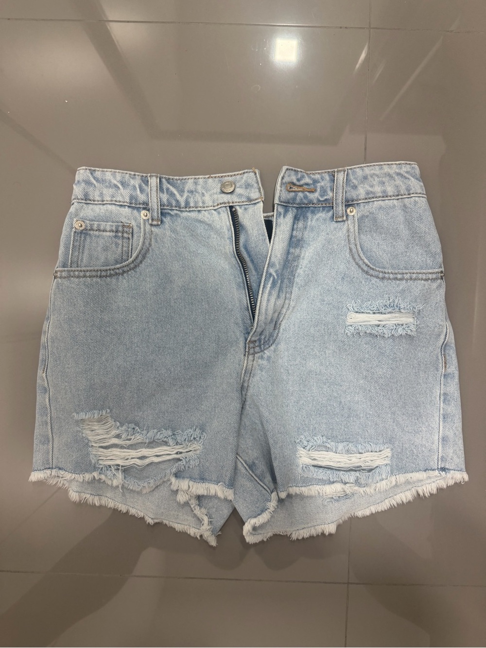 White Fox Boutique Light Blue Distressed Denim Shorts